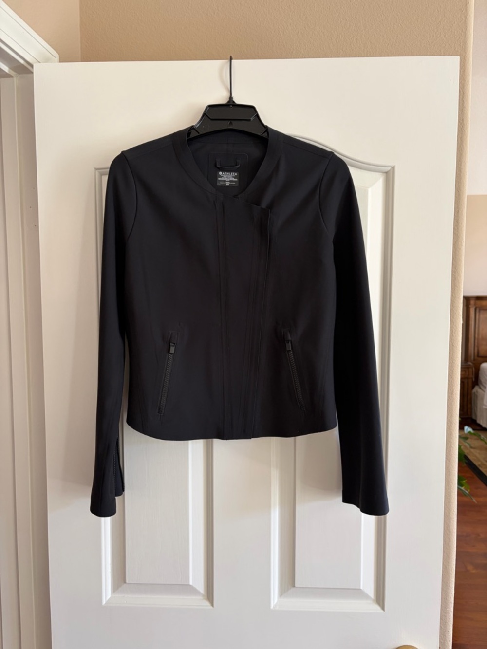 Athleta Black Collarless Zip Jacket
